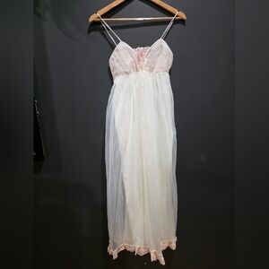 Pink & Cream Ruffle Lace Chiffon Ling Babydoll Nightie Night Gown Sz 5 Vtg
